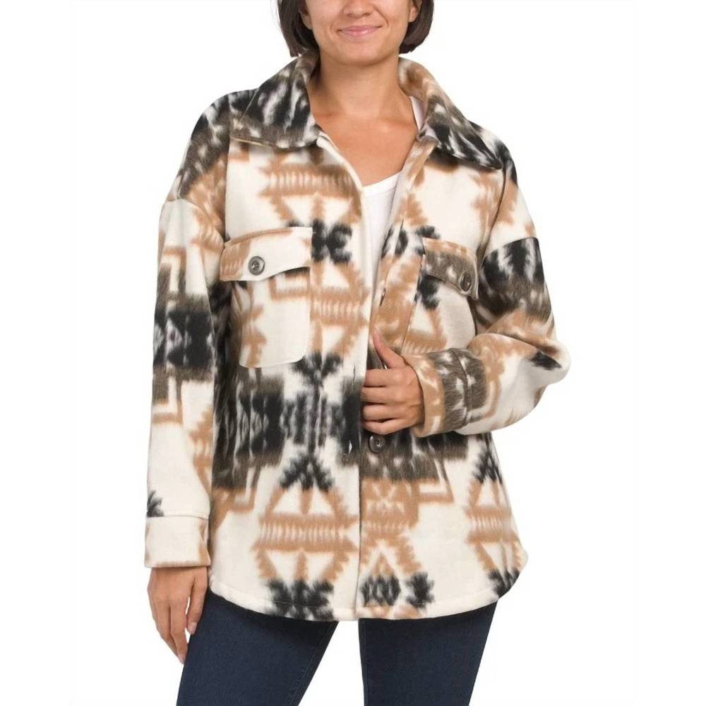 NEW ELAN aztec print coat in camel